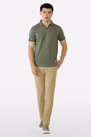 Olive Solid Collar Lycra Polo