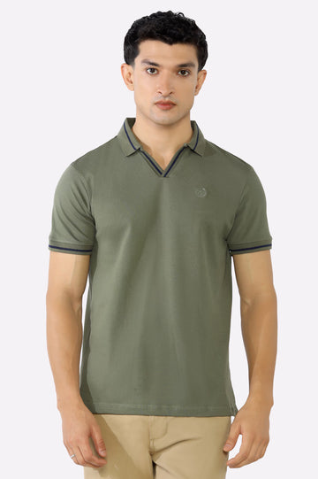 Olive Solid Collar Lycra Polo