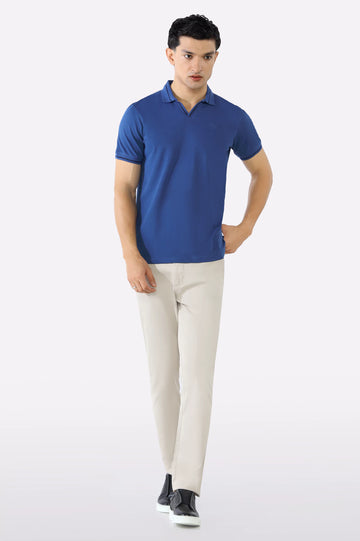 Royal Blue Solid Collar Lycra Polo