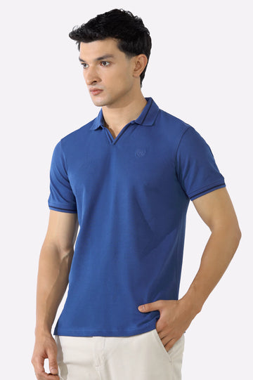 Royal Blue Solid Collar Lycra Polo
