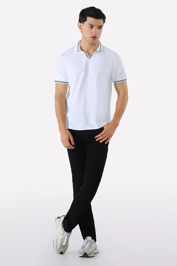 White Solid Collar Lycra Polo