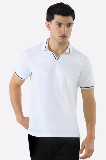 White Solid Collar Lycra Polo