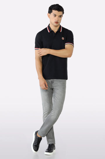 Black Solid Collar Lycra Polo
