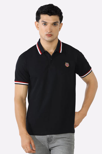 Black Solid Collar Lycra Polo