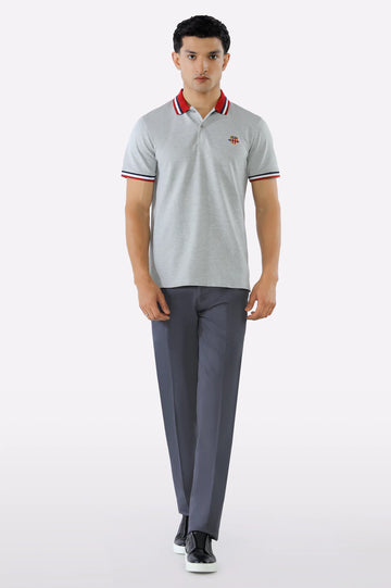 Heather Grey Solid Collar Lycra Polo