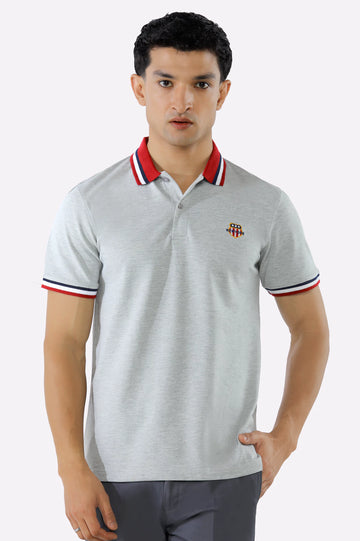 Heather Grey Solid Collar Lycra Polo