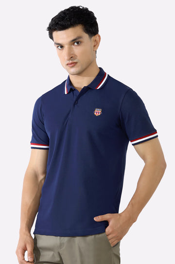 Navy Solid Collar Lycra Polo