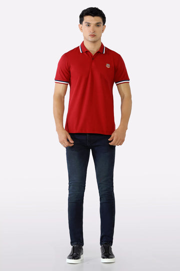 Red Solid Collar Lycra Polo