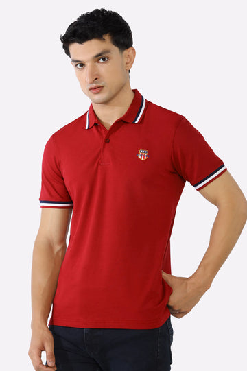 Red Solid Collar Lycra Polo