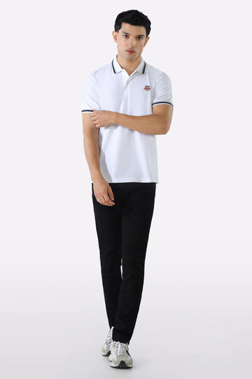 White Solid Collar Lycra Polo