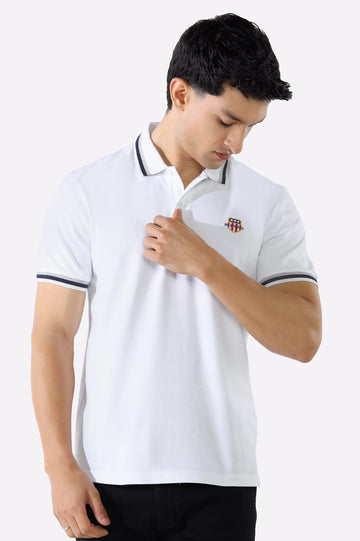 White Solid Collar Lycra Polo