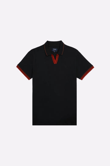 Black Jacquard Collar Polo