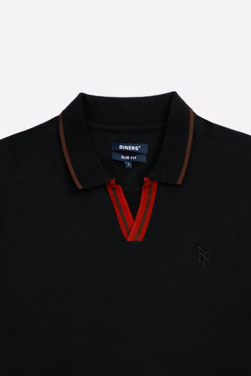 Black Jacquard Collar Polo