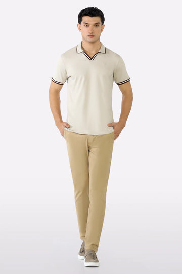 Beige Jacquard Collar Polo