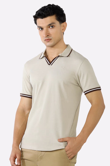 Beige Jacquard Collar Polo