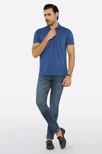 Blue Jacquard Collar Polo