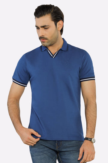 Blue Jacquard Collar Polo