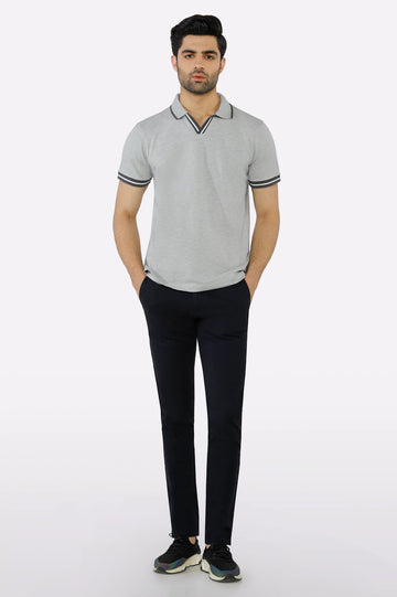 Heather Grey Jacquard Collar Polo