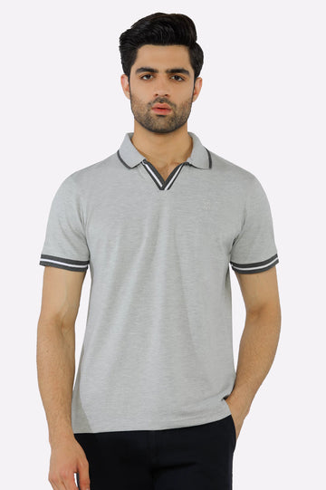Heather Grey Jacquard Collar Polo