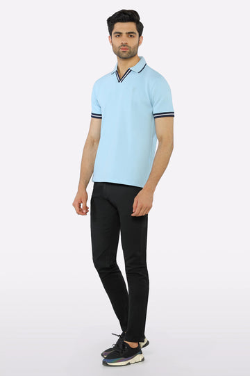 Ice Blue Jacquard Collar Polo