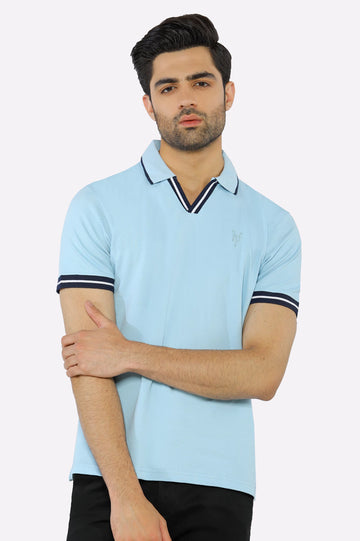 Ice Blue Jacquard Collar Polo