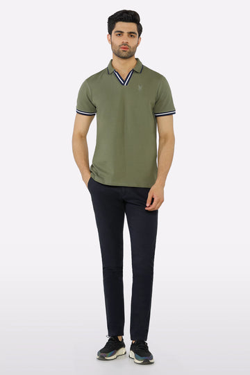 Olive Jacquard Collar Polo
