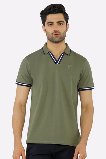 Olive Jacquard Collar Polo