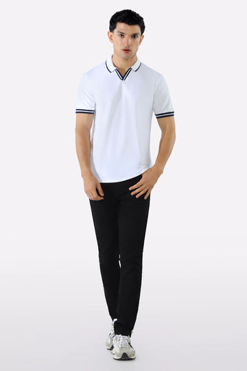White Jacquard Collar Polo