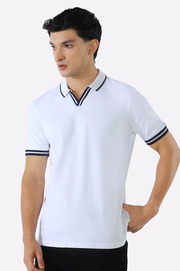 White Jacquard Collar Polo