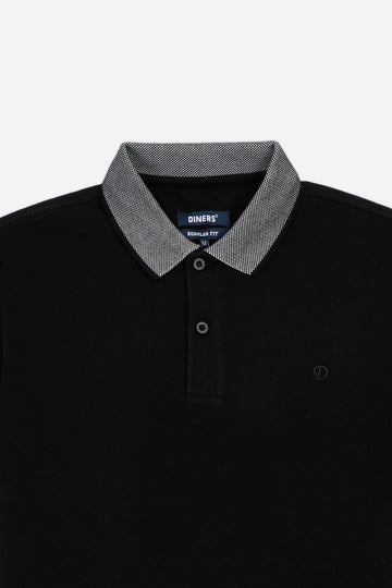 Black Jacquard Collar Polo