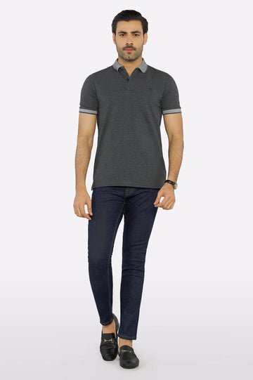 Blue Jacquard Collar Polo