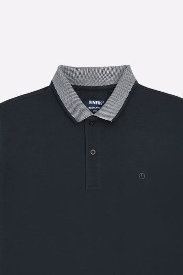 Dark Grey Jacquard Collar Polo