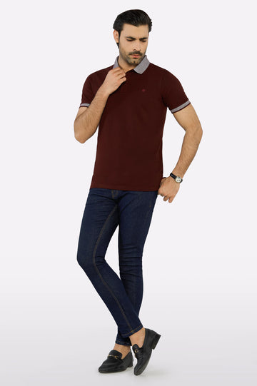 Maroon Jacquard Collar Polo
