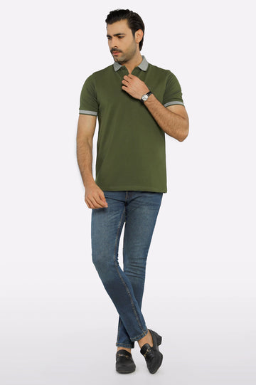 Olive Jacquard Collar Polo