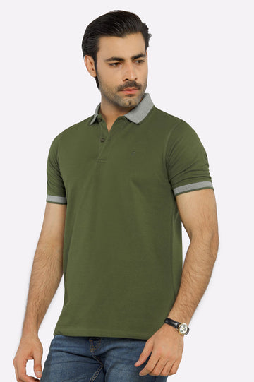 Olive Jacquard Collar Polo