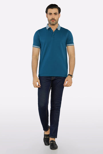Teal Jacquard Collar Polo
