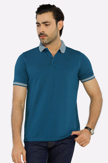 Teal Jacquard Collar Polo