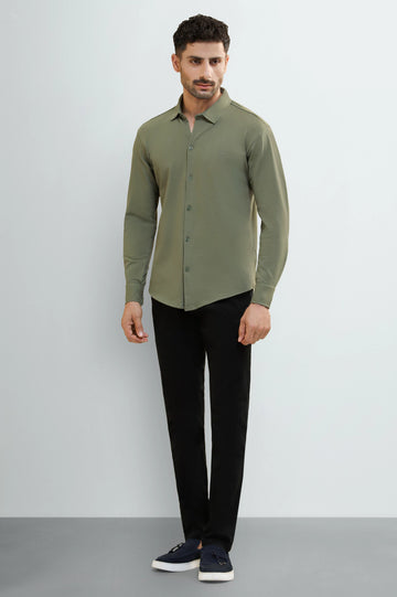 Green Knitted Casual Shirt