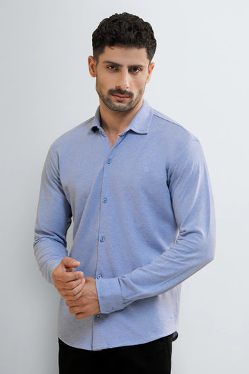 Light Blue Knitted Casual Shirt