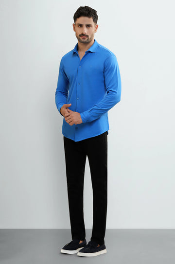Royal Blue Knitted Casual Shirt