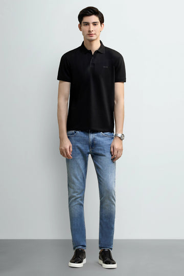Black Solid Collar Polo
