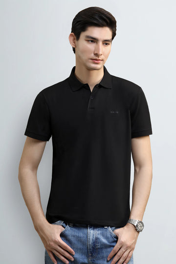 Black Solid Collar Polo