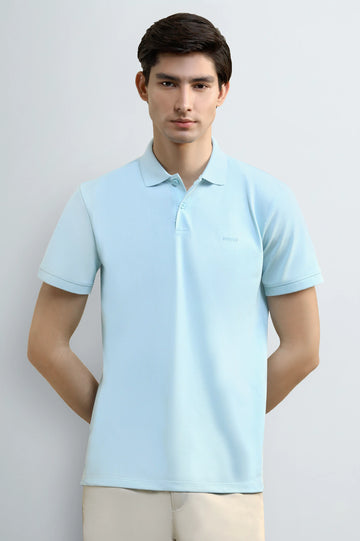 Crystal Blue Solid Collar Polo
