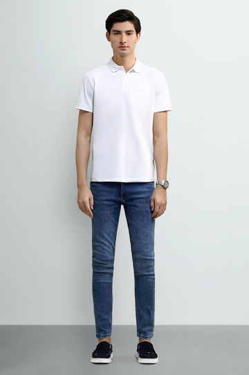 White Solid Collar Polo