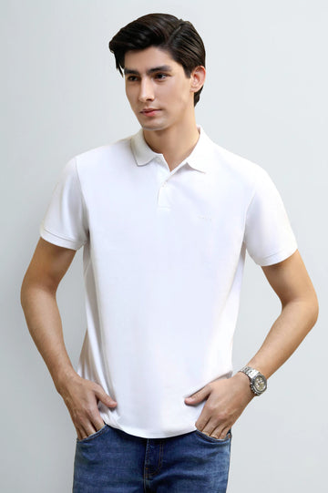 White Solid Collar Polo