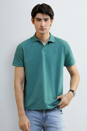 Green Solid Collar Polo