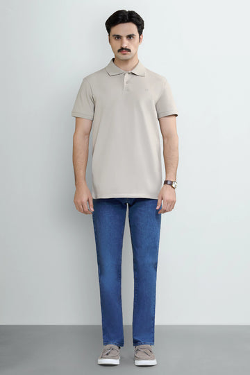 Beige Tipping Collar Polo