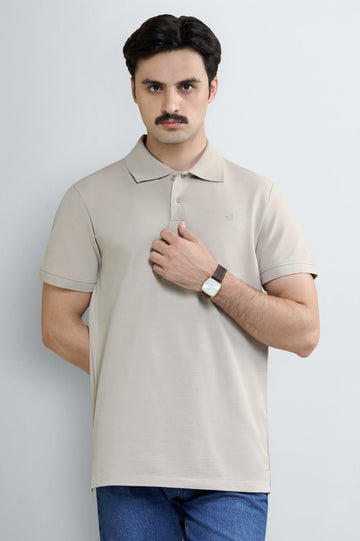 Beige Tipping Collar Polo