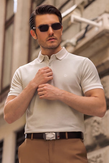 Beige Tipping Collar Polo