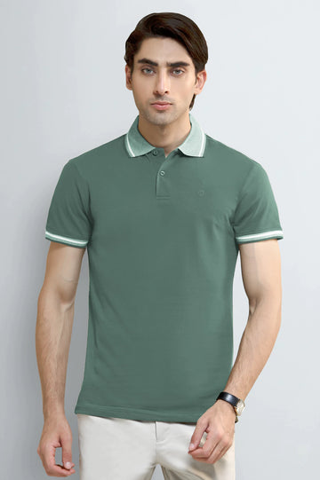 Green Tipping Collar Polo